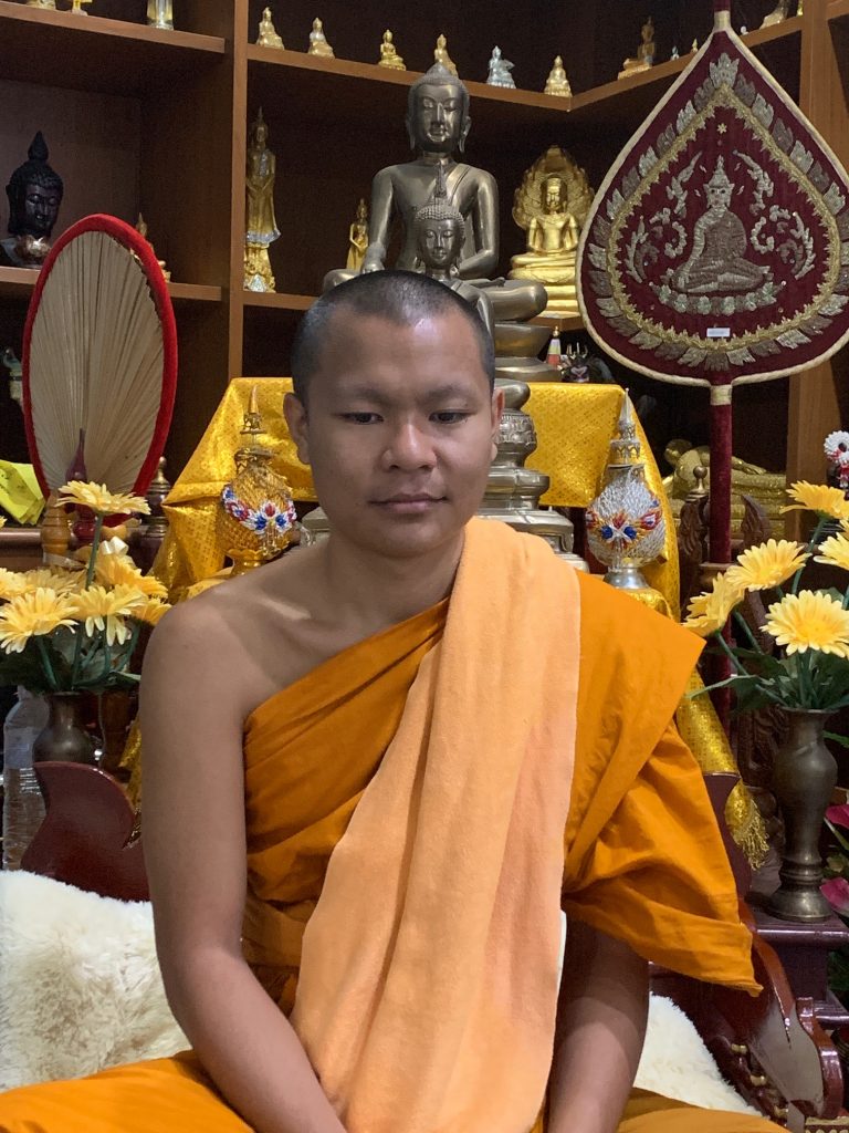 Phra Sone Indasaro, Monk Chat teacher at CMU University, before class, Chiang Mai, ©2019, Cyndie Burkhardt