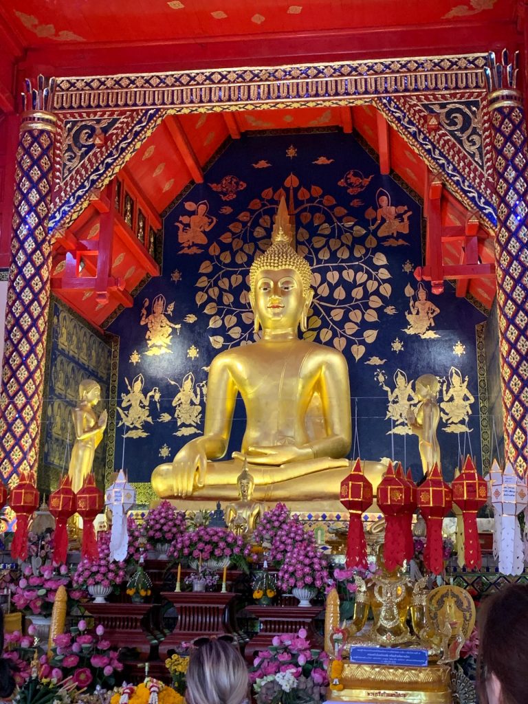 Buddha statue inside Sala Kan Prian, a temple on campus, MCU University, Chiang Mai, Thailand ©2019, Cyndie Burkhardt